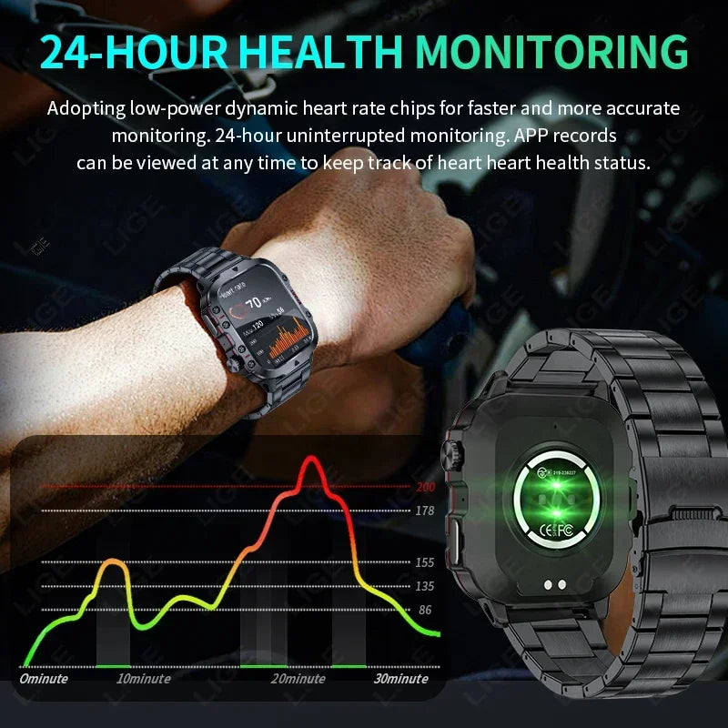 2024 LIGE Rugged Military Smart Watch For Men Android lOS