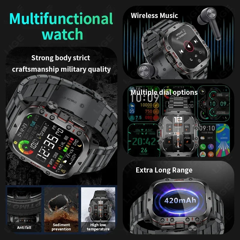 2024 LIGE Rugged Military Smart Watch For Men Android lOS