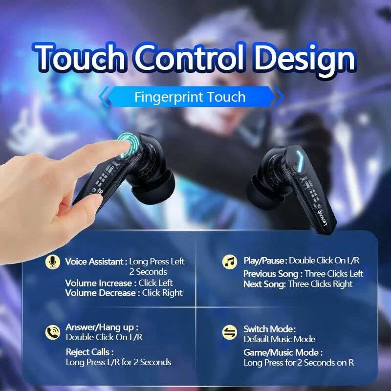 Lenovo GM2 Bluetooth 5.3 Earphones - Pro Dual Mode for Gaming & Music