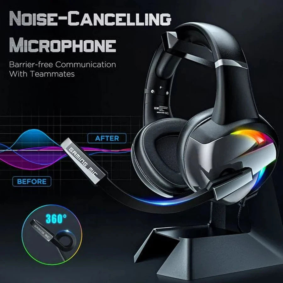 RGB Gaming Headset with Surround Sound & Noise-Canceling Mic