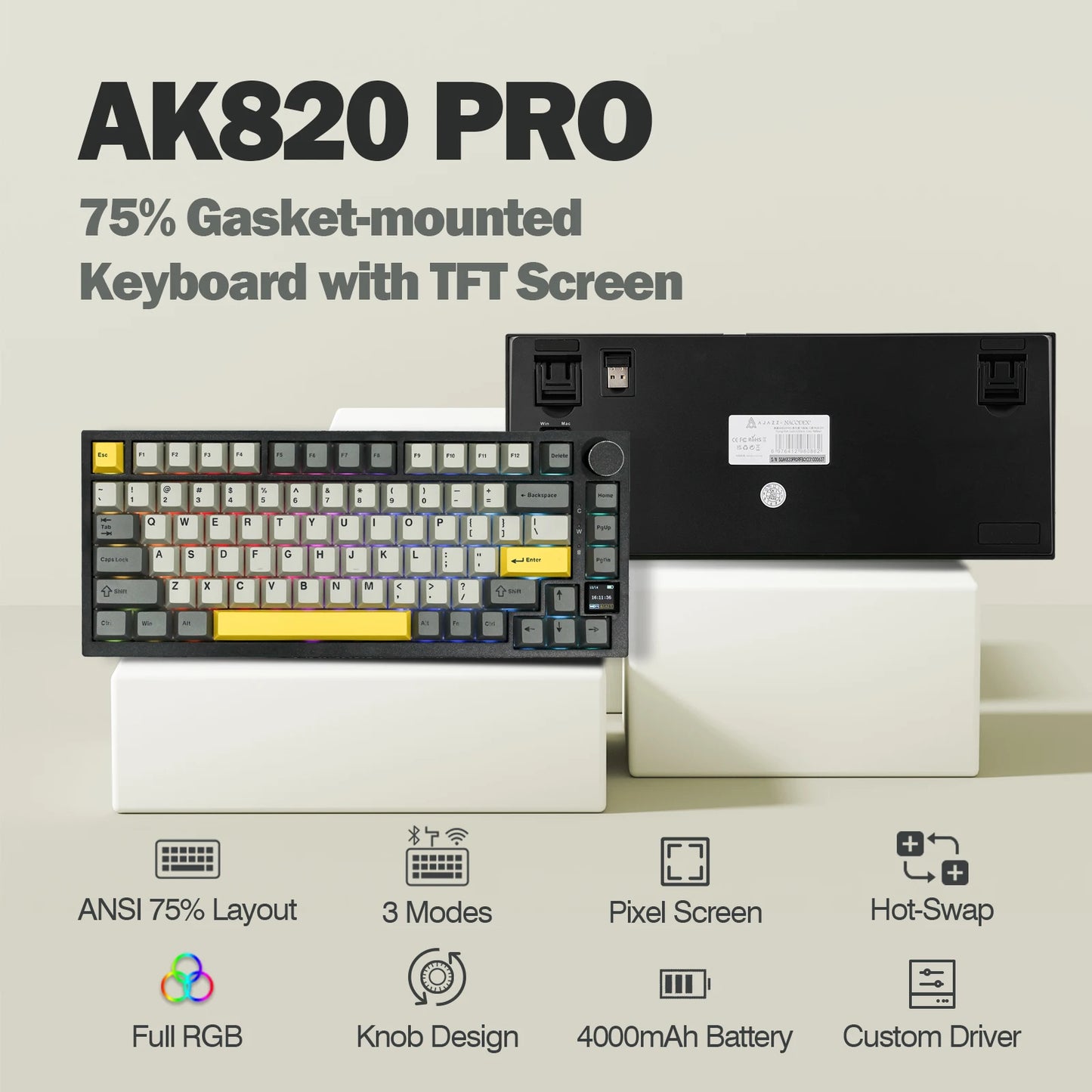 Ajazz AK820 Pro 75% Gasket-Mounted Mechanical Keyboard