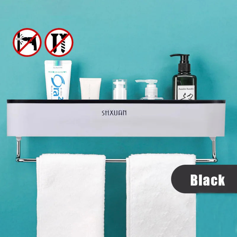 Punch Free Bathroom Shelf with Towel Bar