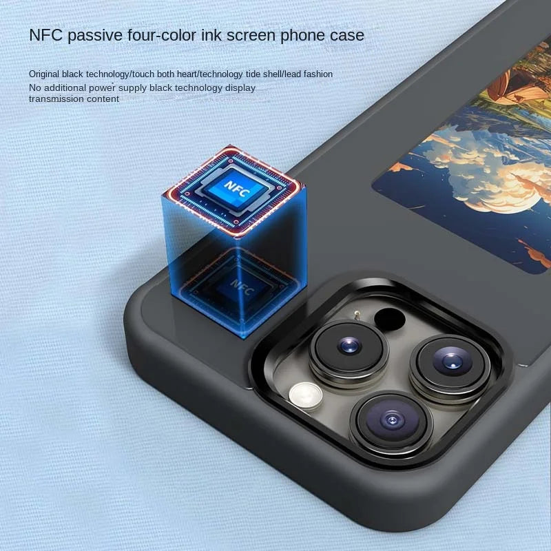 DIY E-Ink NFC Phone Case – 3.7-inch Four-Color Display, Wireless Transmission for iPhone 13/14/15.