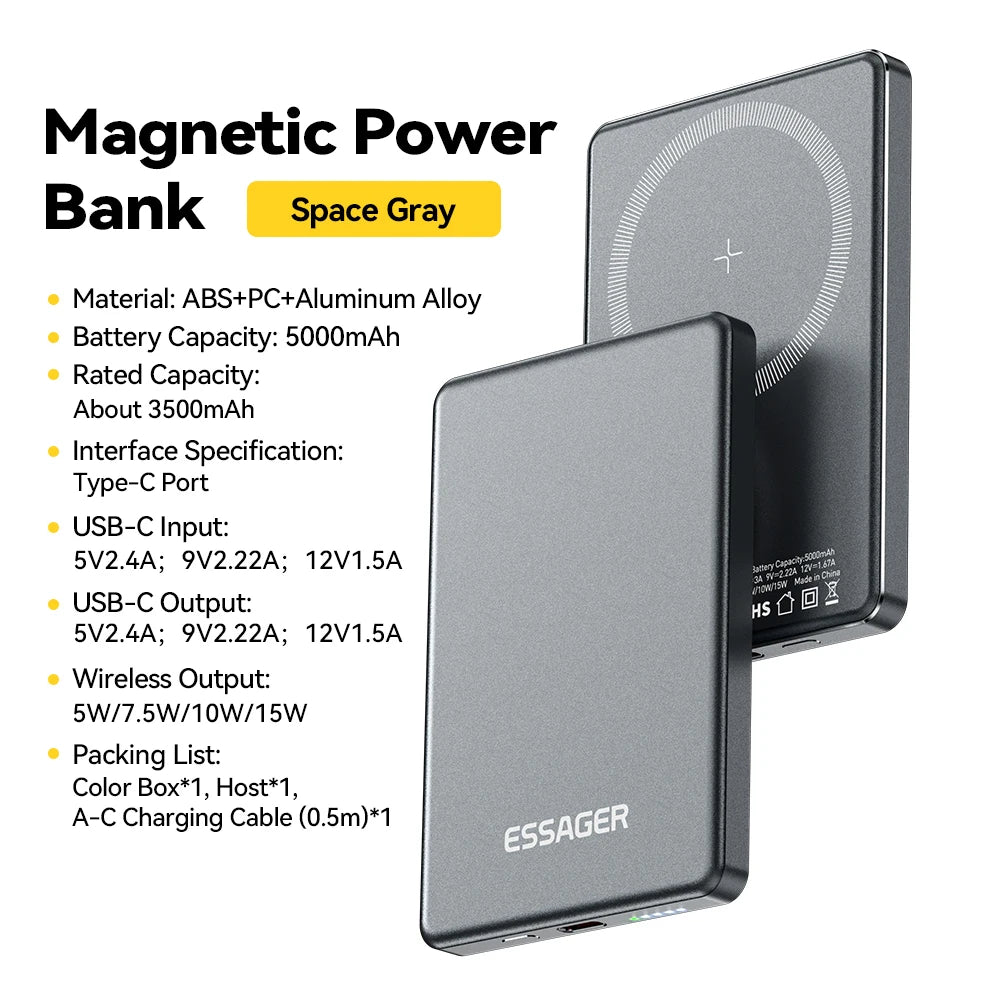 Essager Thin Wireless Power Bank Magnetic 20W 5000mAh For iPhone