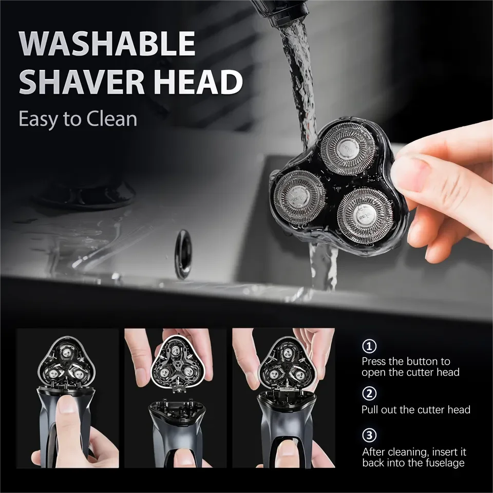 Rechargeable Electric Shaver – Wet & Dry Use Rotary Shaving Machine with Pop-Up Hair Trimmer