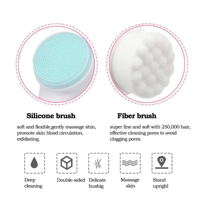 3D Double-Sided Silicone Facial Cleansing & Exfoliating Brush