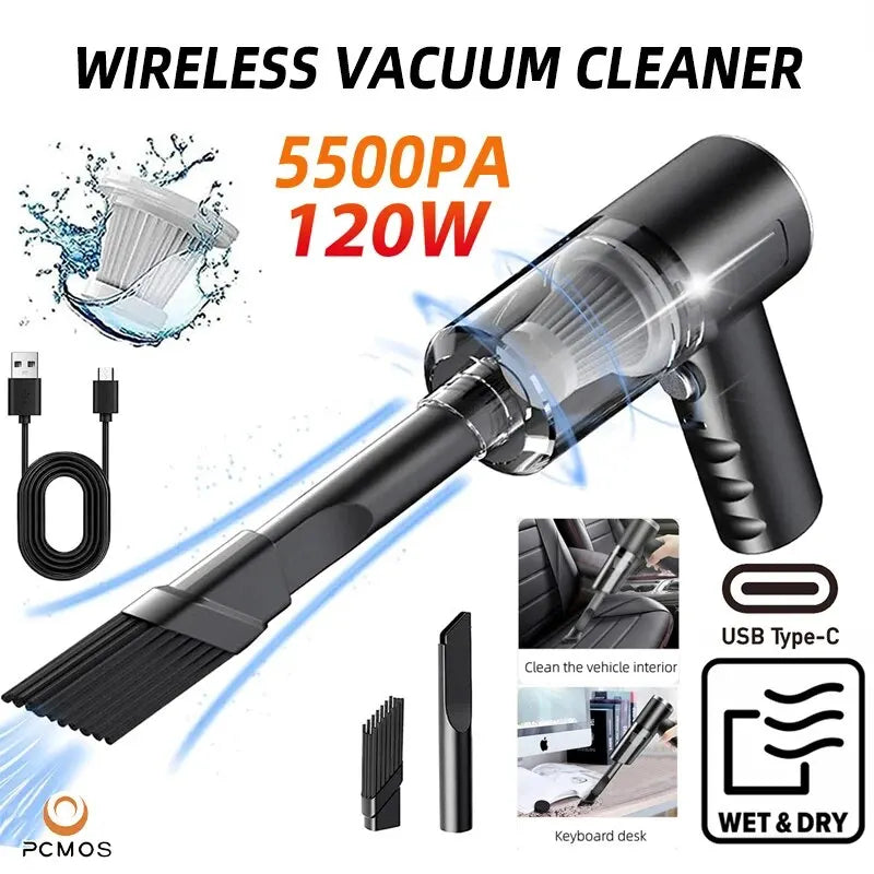 PCMOS Wireless Vacuum Cleaner Dual Use for Home and Car 120W High Power Powerful Vacuum Cleaner Black