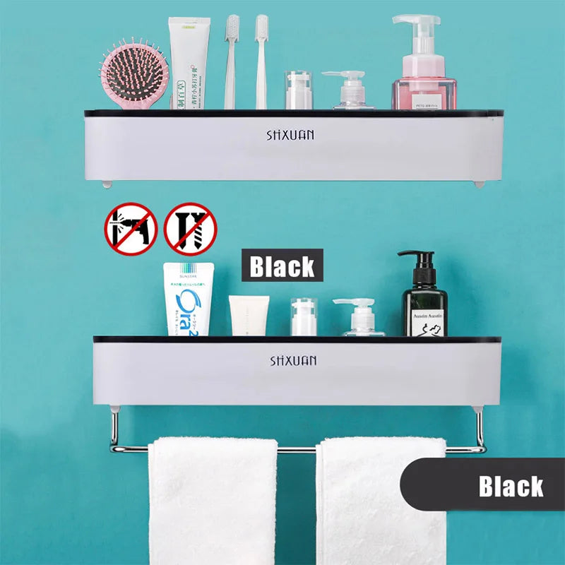 Punch Free Bathroom Shelf with Towel Bar