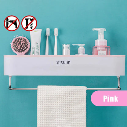 Punch Free Bathroom Shelf with Towel Bar