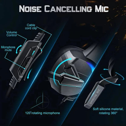 RGB Gaming Headset with Surround Sound & Noise-Canceling Mic