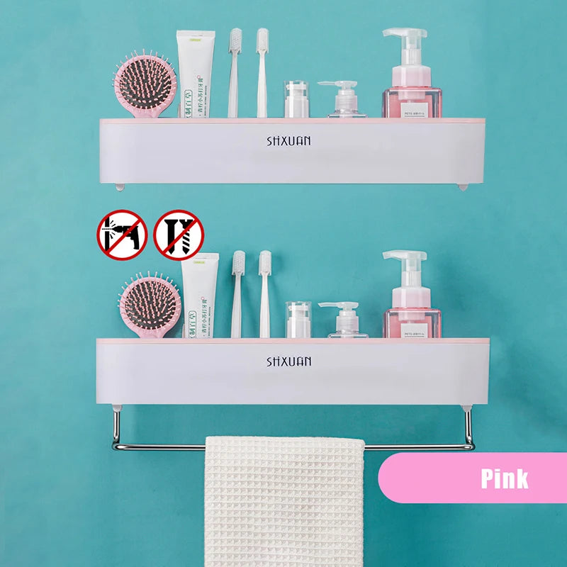 Punch Free Bathroom Shelf with Towel Bar