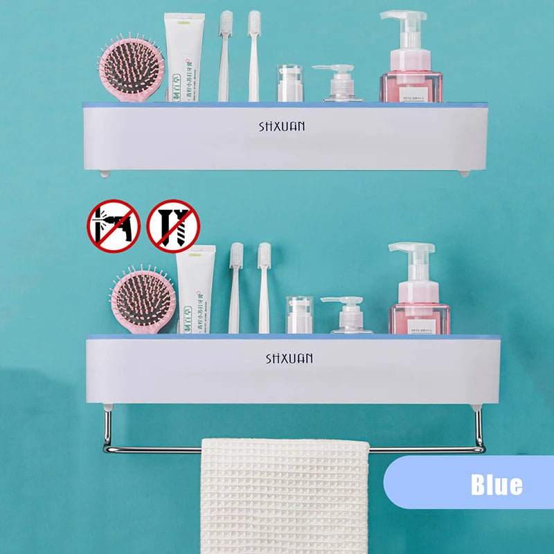 Punch Free Bathroom Shelf with Towel Bar