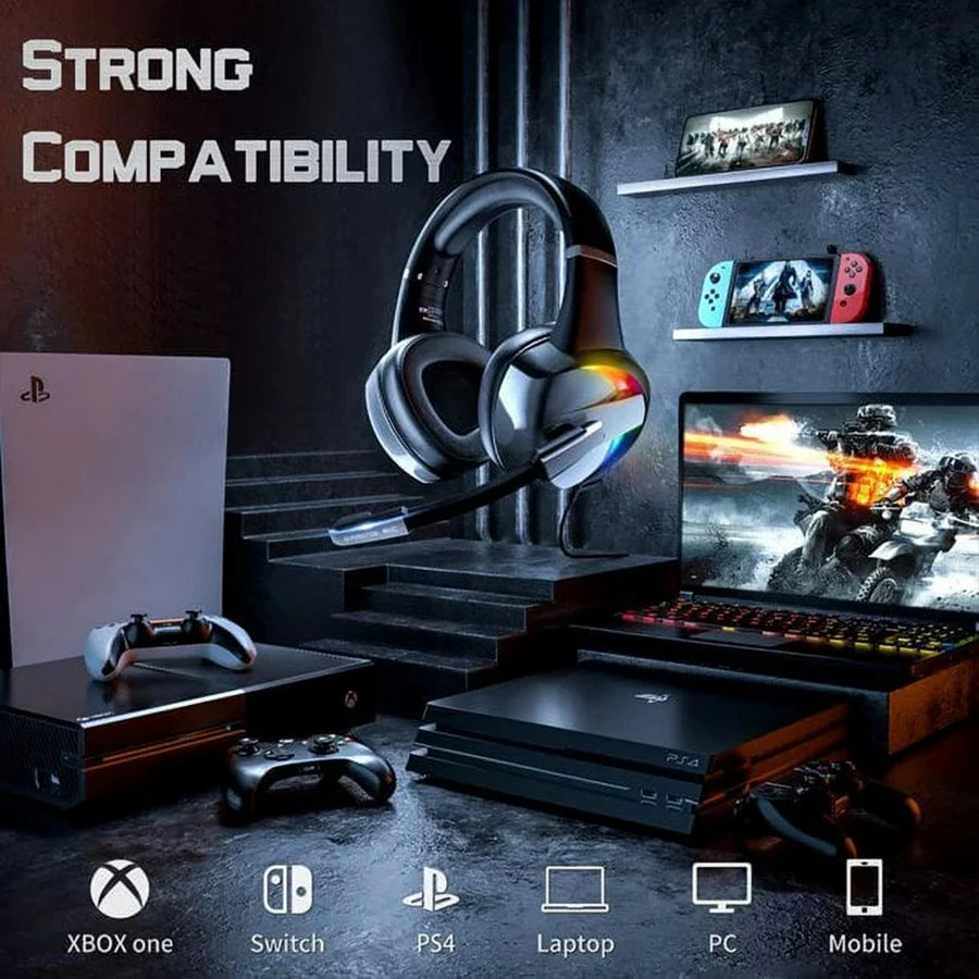 RGB Gaming Headset with Surround Sound & Noise-Canceling Mic