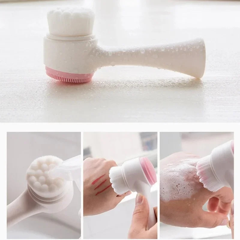 3D Double-Sided Silicone Facial Cleansing & Exfoliating Brush