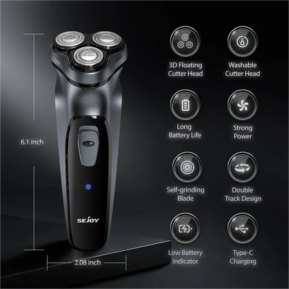 Rechargeable Electric Shaver – Wet & Dry Use Rotary Shaving Machine with Pop-Up Hair Trimmer