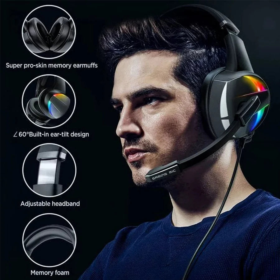 RGB Gaming Headset with Surround Sound & Noise-Canceling Mic